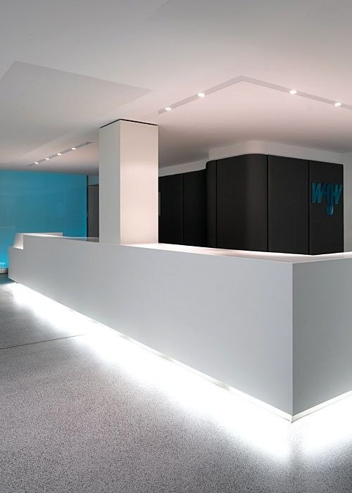 L-shaped reception desk